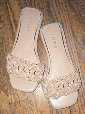 Torrid Braided Strap Slide Sandals in Beige